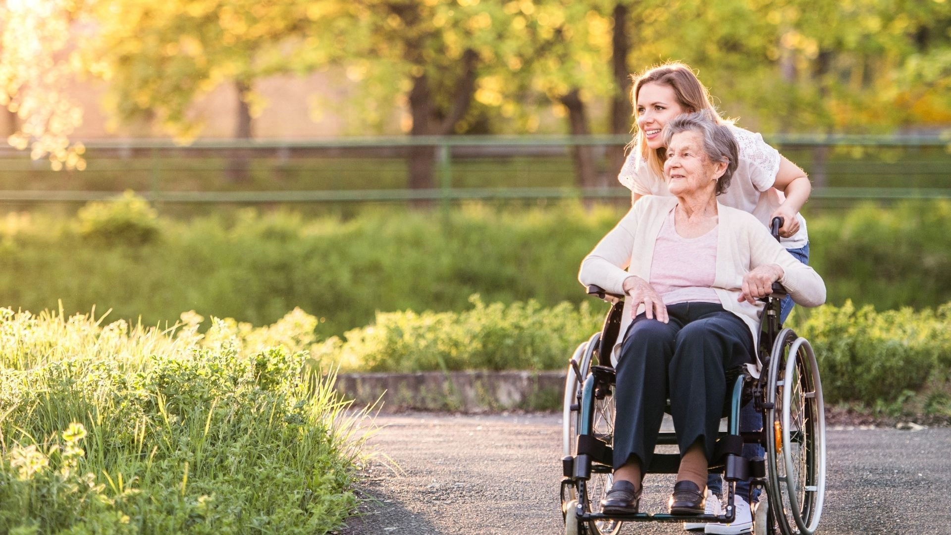 caregiver with senior outside